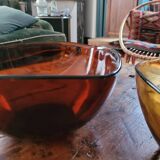 Pair of vintage amber and honey glass salad bowls – 1970s-80s