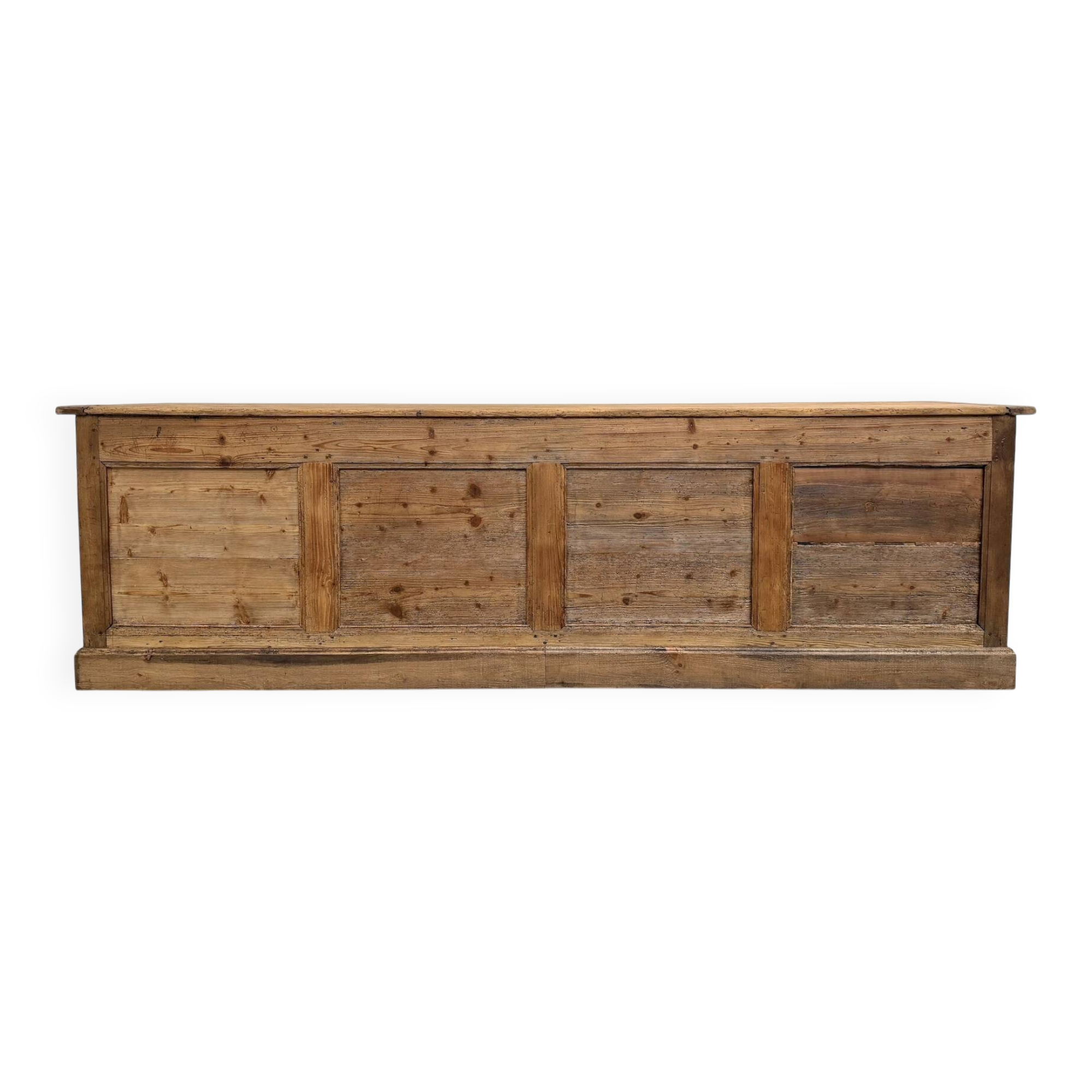 Very large pine trade counter, circa 1920.