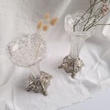 Pair of tulip trees, glass vases and regulator