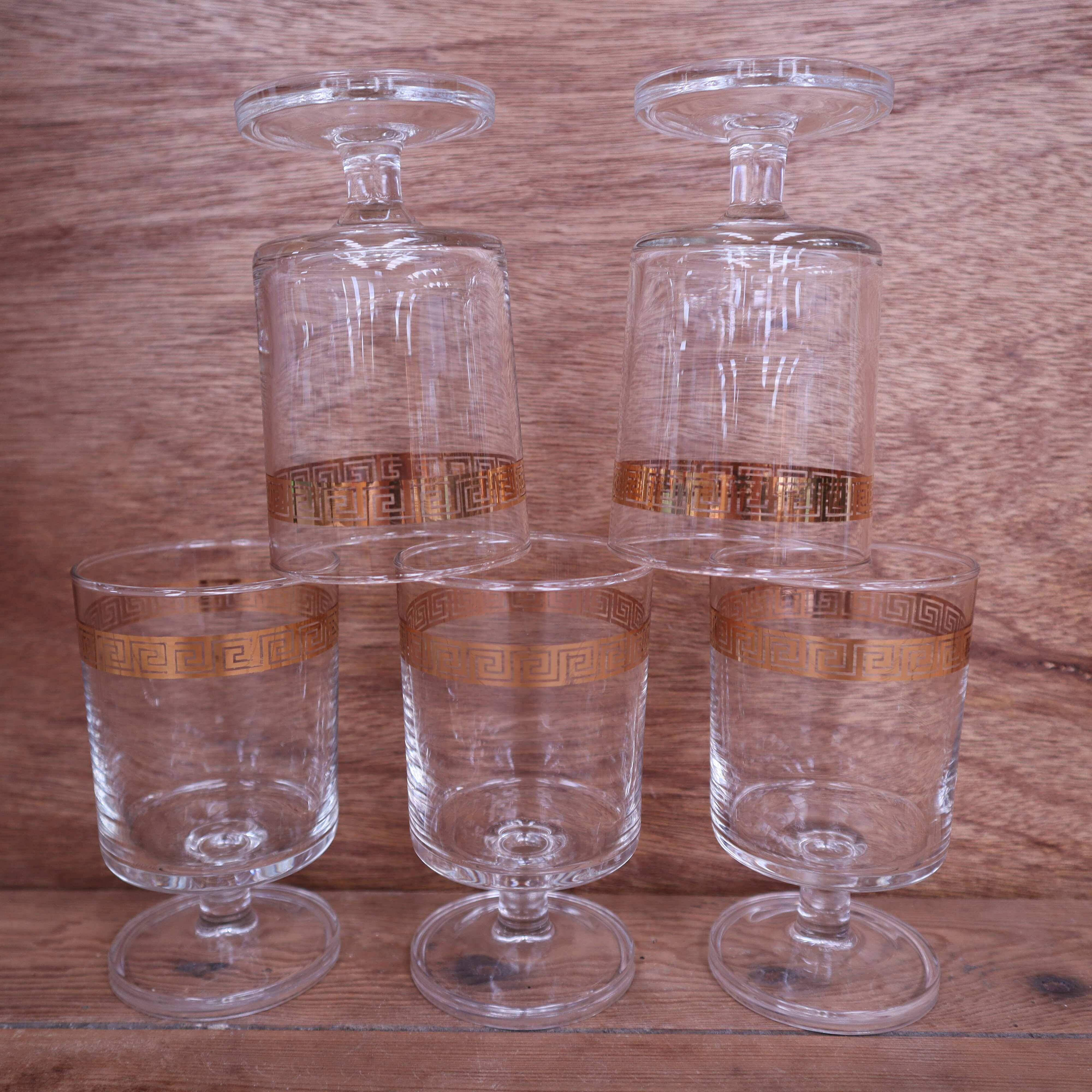 5 verres à eau à pied transparent liseré doré Luminarc