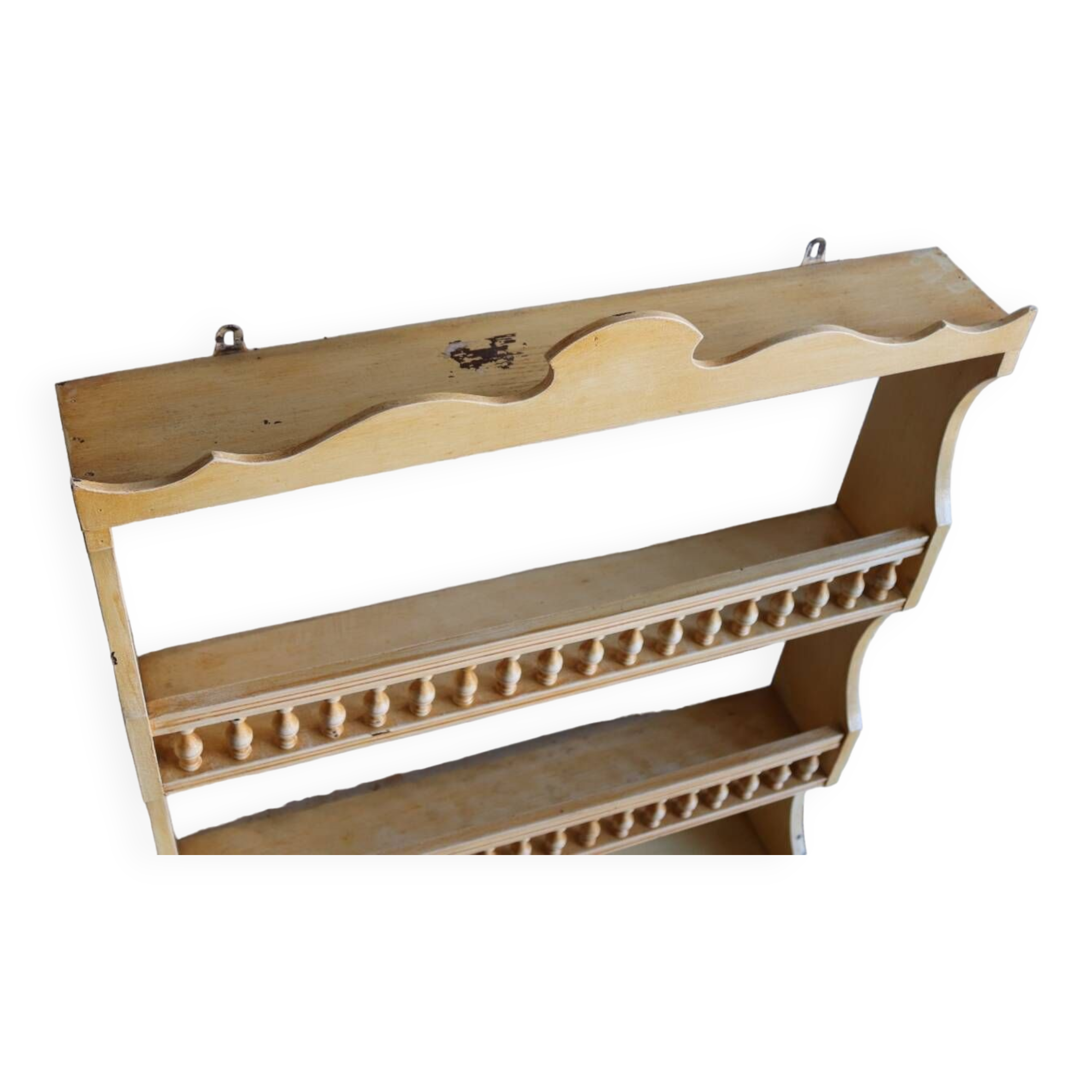 Vintage painted turned wood wall shelf