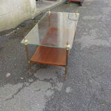 Coffee table or end of canape top glass and wood under bronze frame