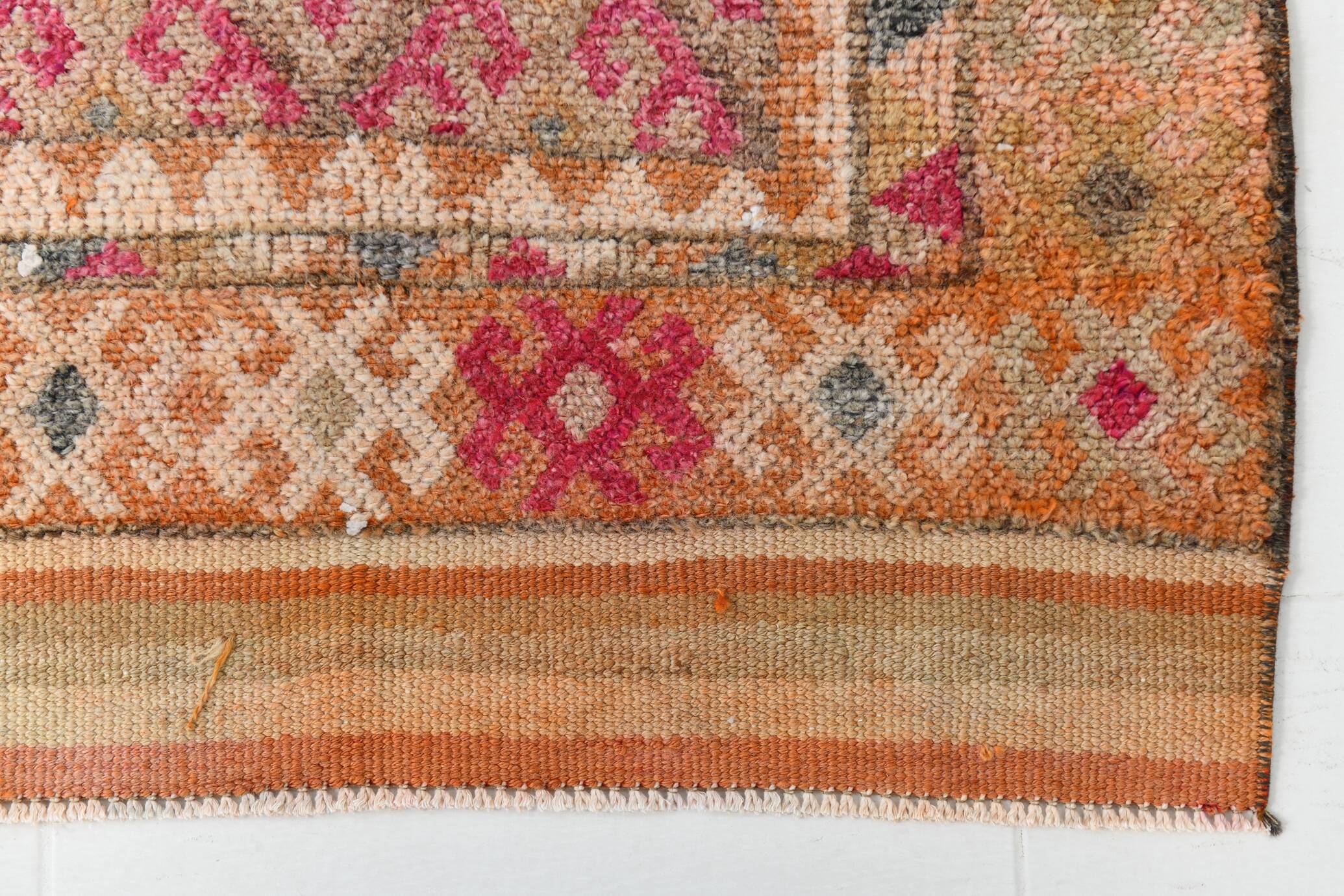 Pink & Orange Long Vintage Turkish Runner Rug, 87x395Cm