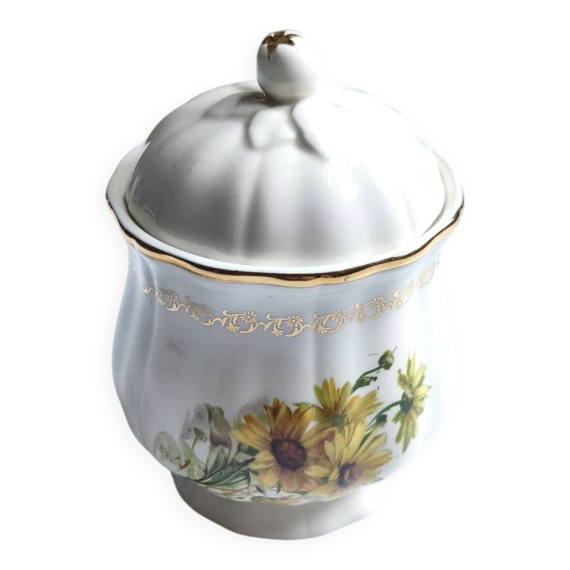 Ceramic sugar bowl Gien daisies antique