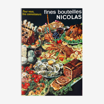 Affiche vintage nicolas 1960 fines bouteilles