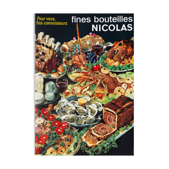 Affiche vintage nicolas 1960 fines bouteilles