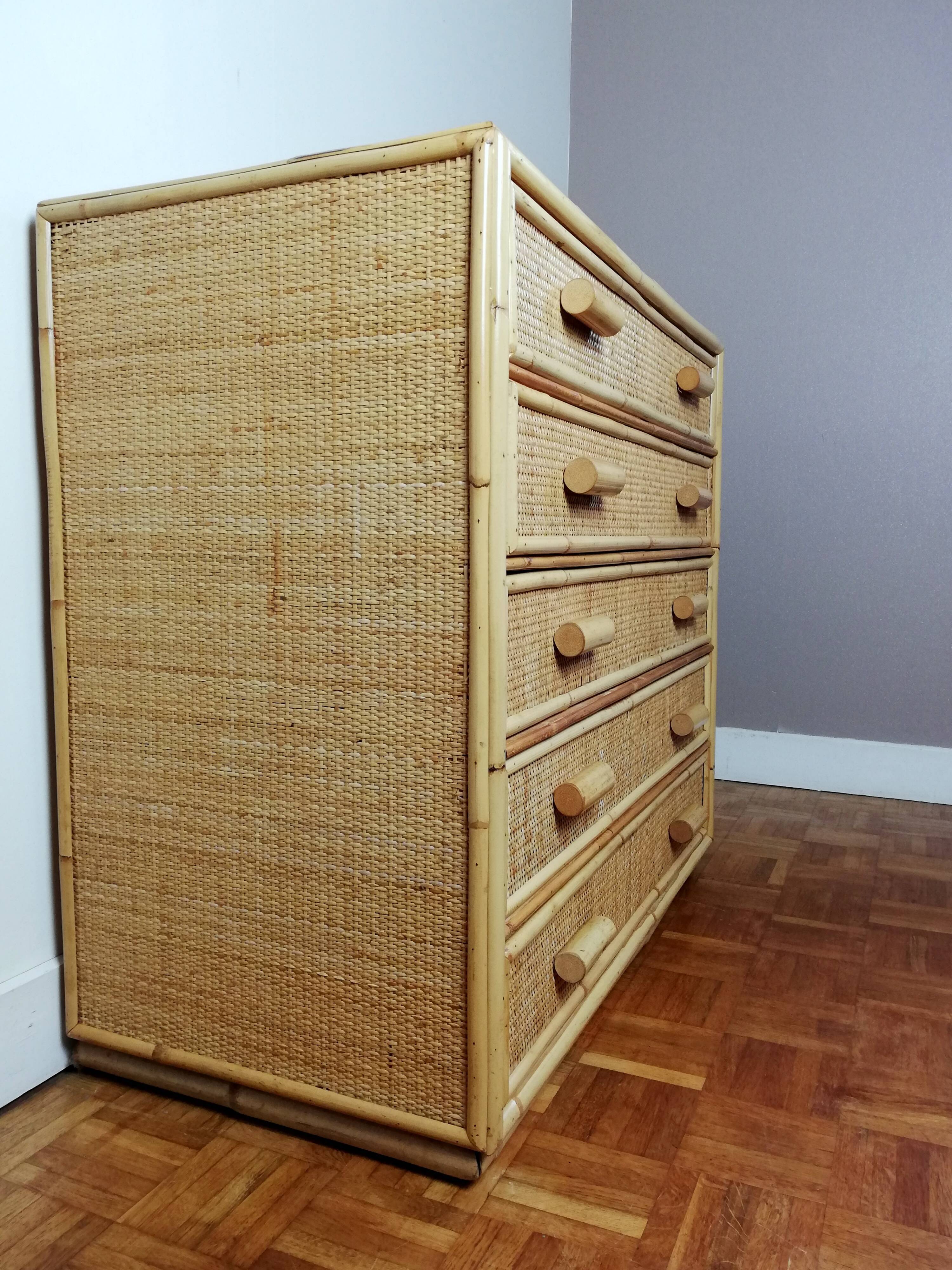 Rattan chest of drawers and woven wicker
