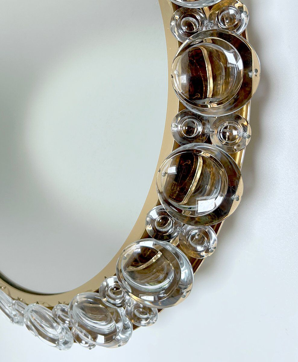 Vintage illuminated crystal brass mirror, 1960s
