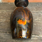 Antique Lacquered Wood Vase Vietnam Koi Carp 3D Vintage