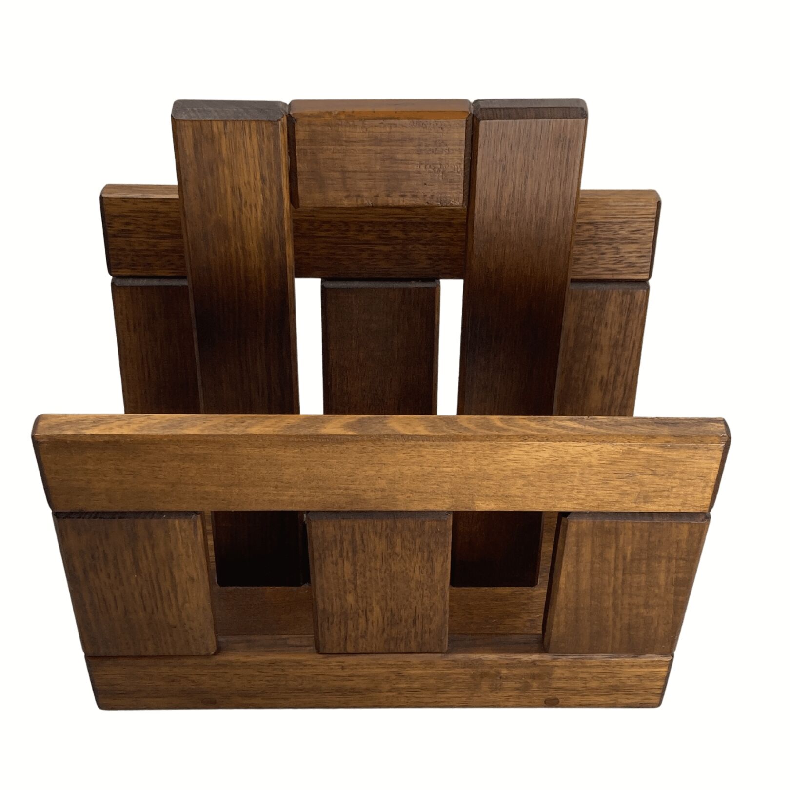 Midcentury brutalist oak magazine rack or holder, Dutch ca 1960s