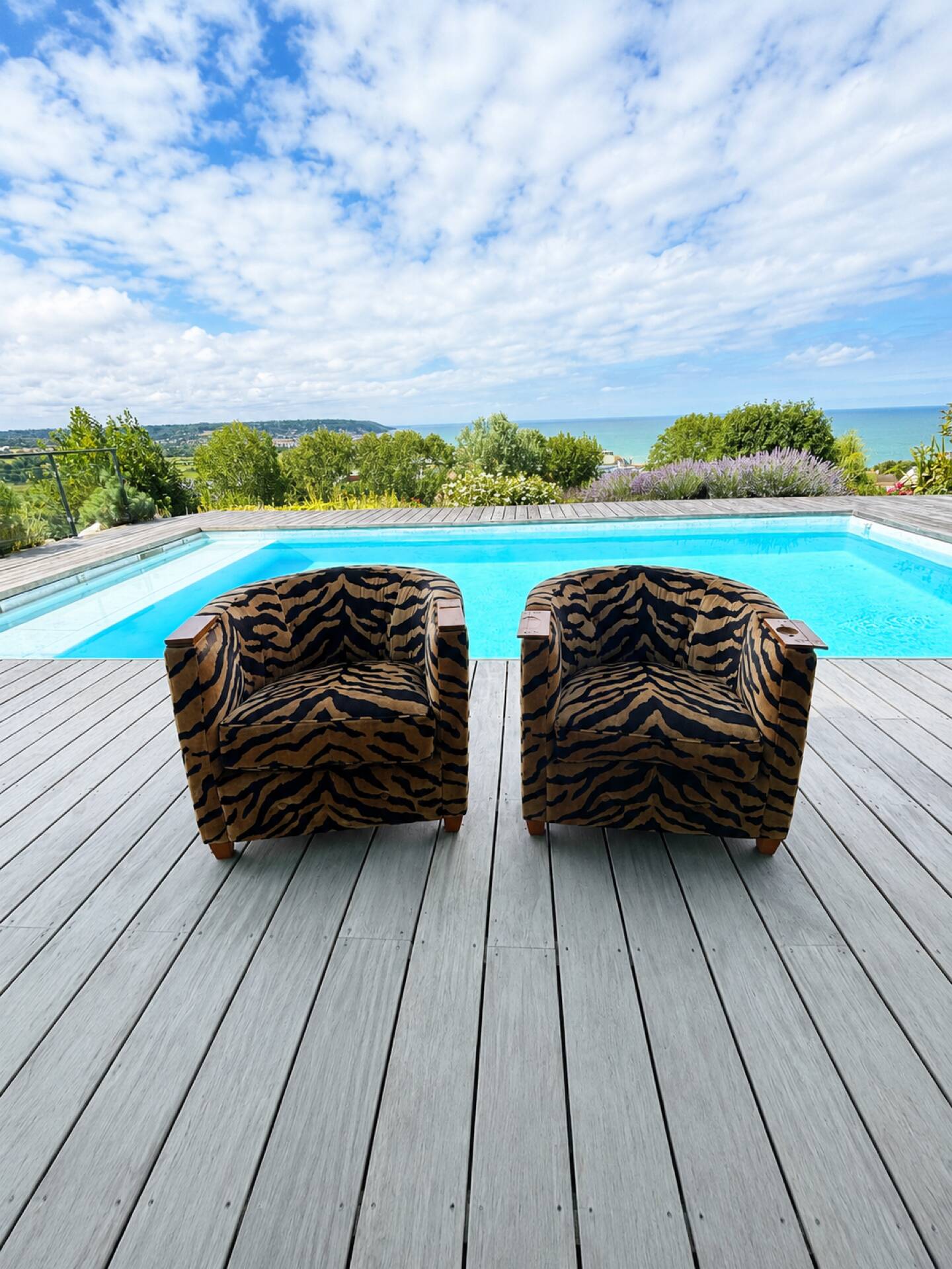 Pair of leopard velvet Schwartz armchairs