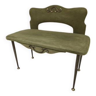 Banquette enfant vintage en velours vert–Années 1950