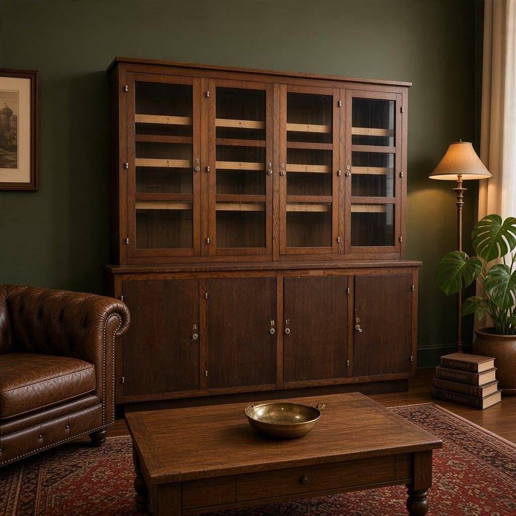 Vintage XL industrial display cabinet / pharmacy cabinet / laboratory cabinet