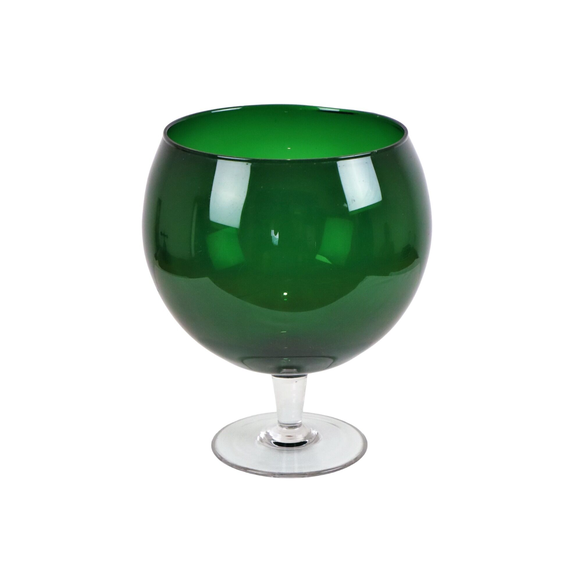 Grand vase en verre vert vintage 'brandy glass' soufflé à la bouche 26cm