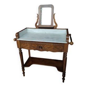 Dressing table, old dressing table in wood and white marble