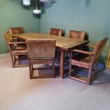 6 Oak Armchairs With Leather, Mid 20th Century