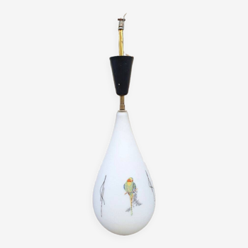 Opaline pendant light with bird motifs, 1960