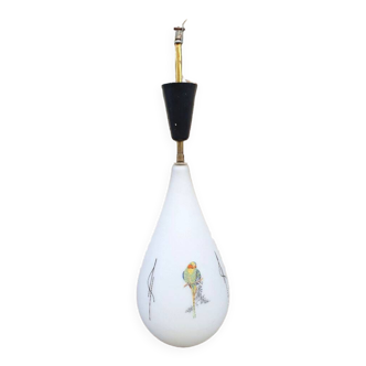 Opaline pendant light with bird motifs, 1960