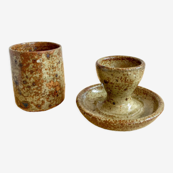 Set shell and bucket in pyrite stoneware