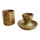 Egg cup and bowl set in pyrite stoneware
