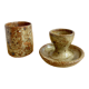 Egg cup and bowl set in pyrite stoneware