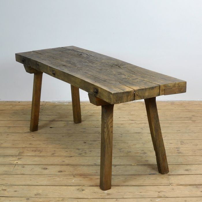 Solid oak farm table, raw art 1930s