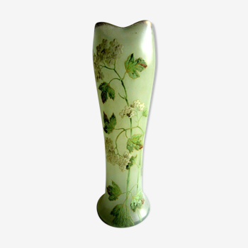 Vase "belgrade" émaillé Legras art nouveau 40 cm boules de neige et feuilles