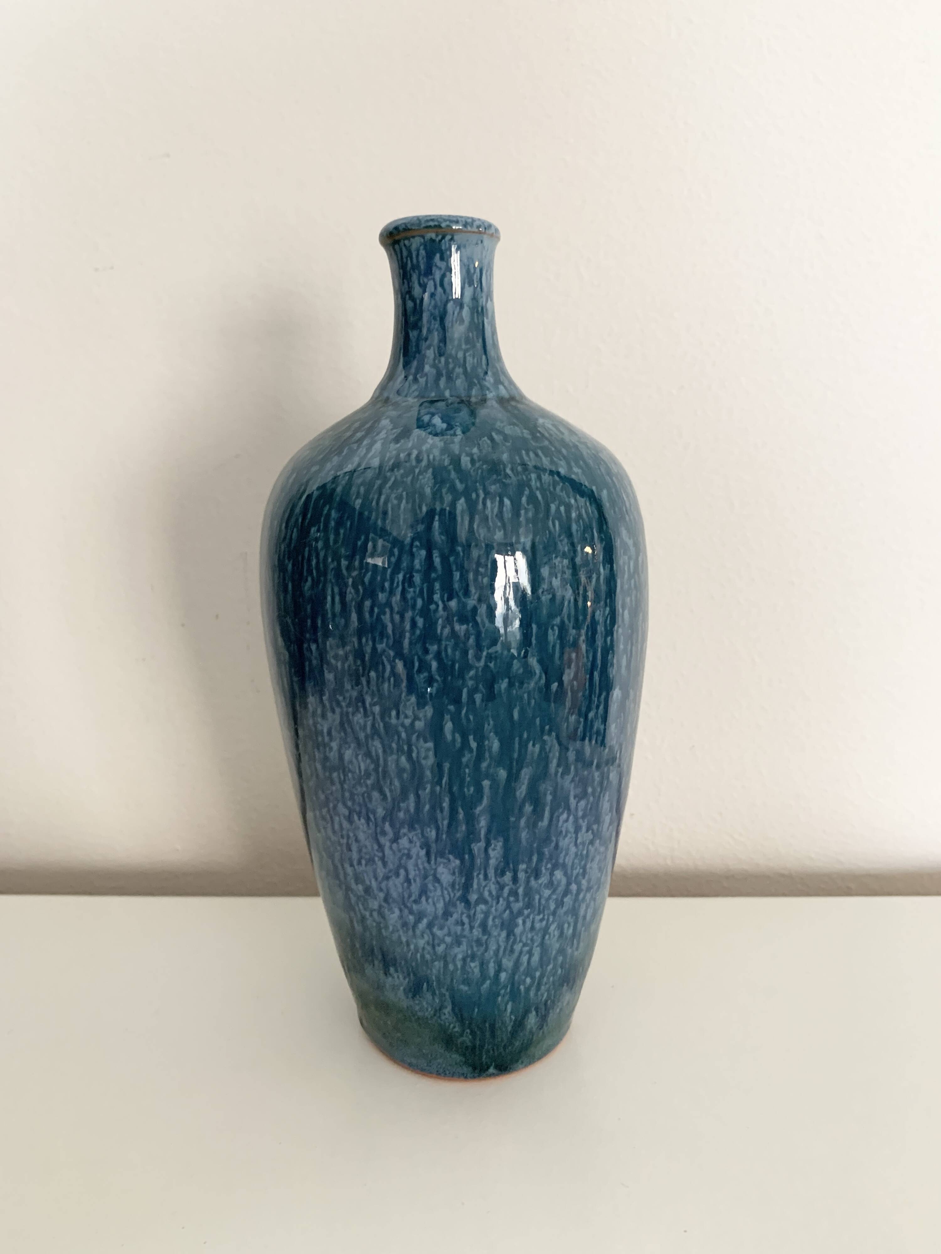 Glazed stoneware bottle vase signed Paturel