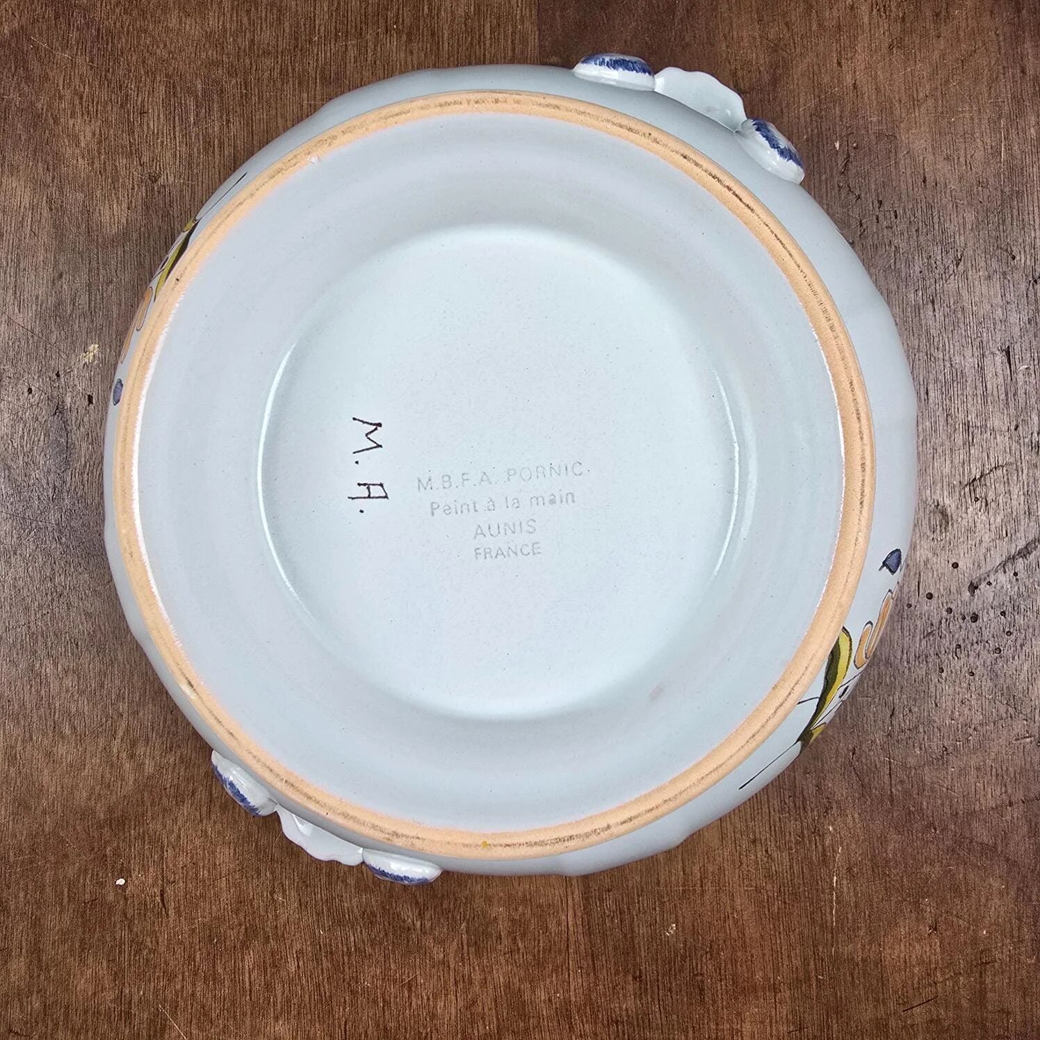 Vintage soup tureen base MBFA Pornic Aunis M.A., hand-painted earthenware