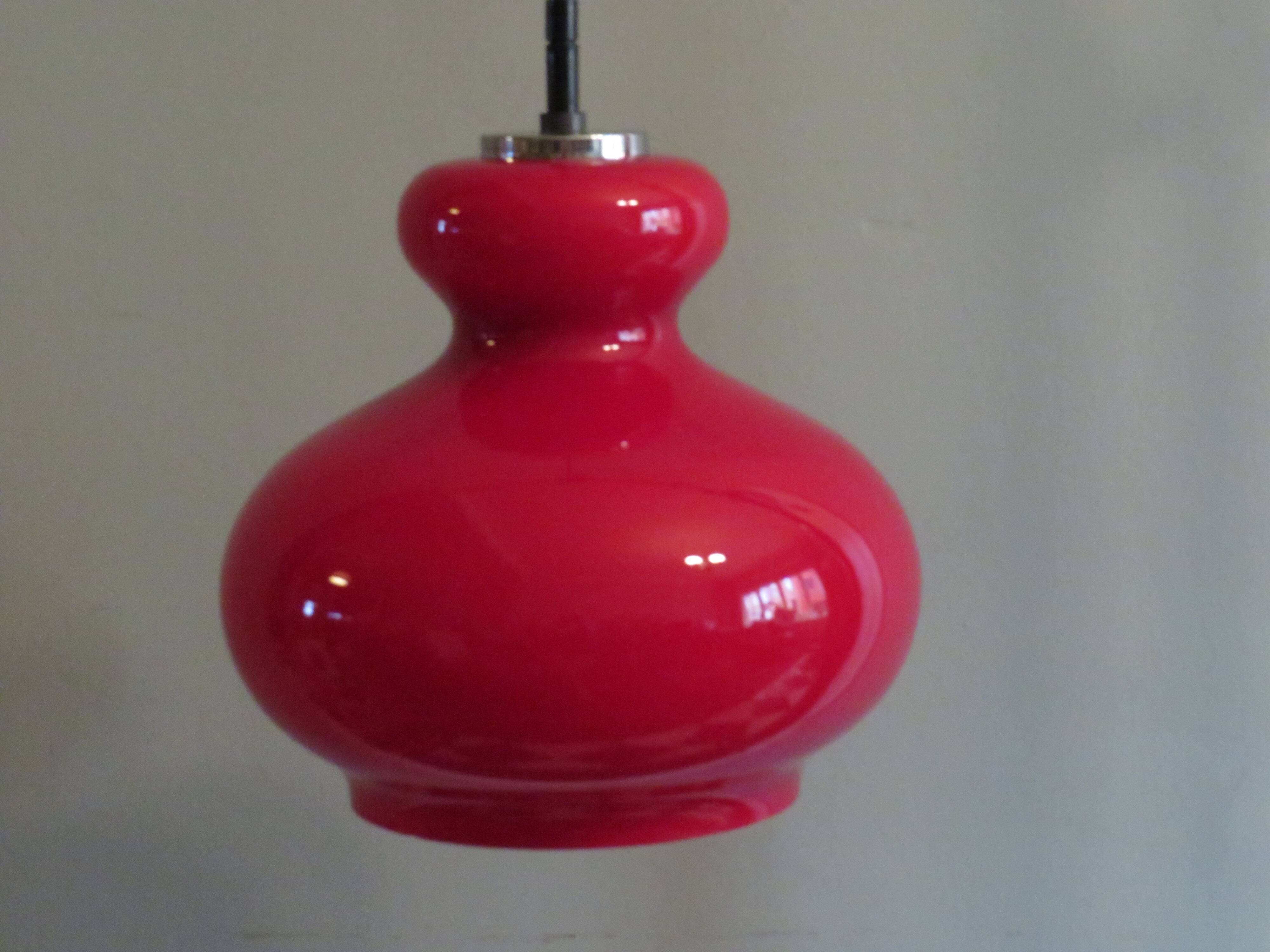 Red glass pendant lamp Peill & Putzler, Germany 1960-1970