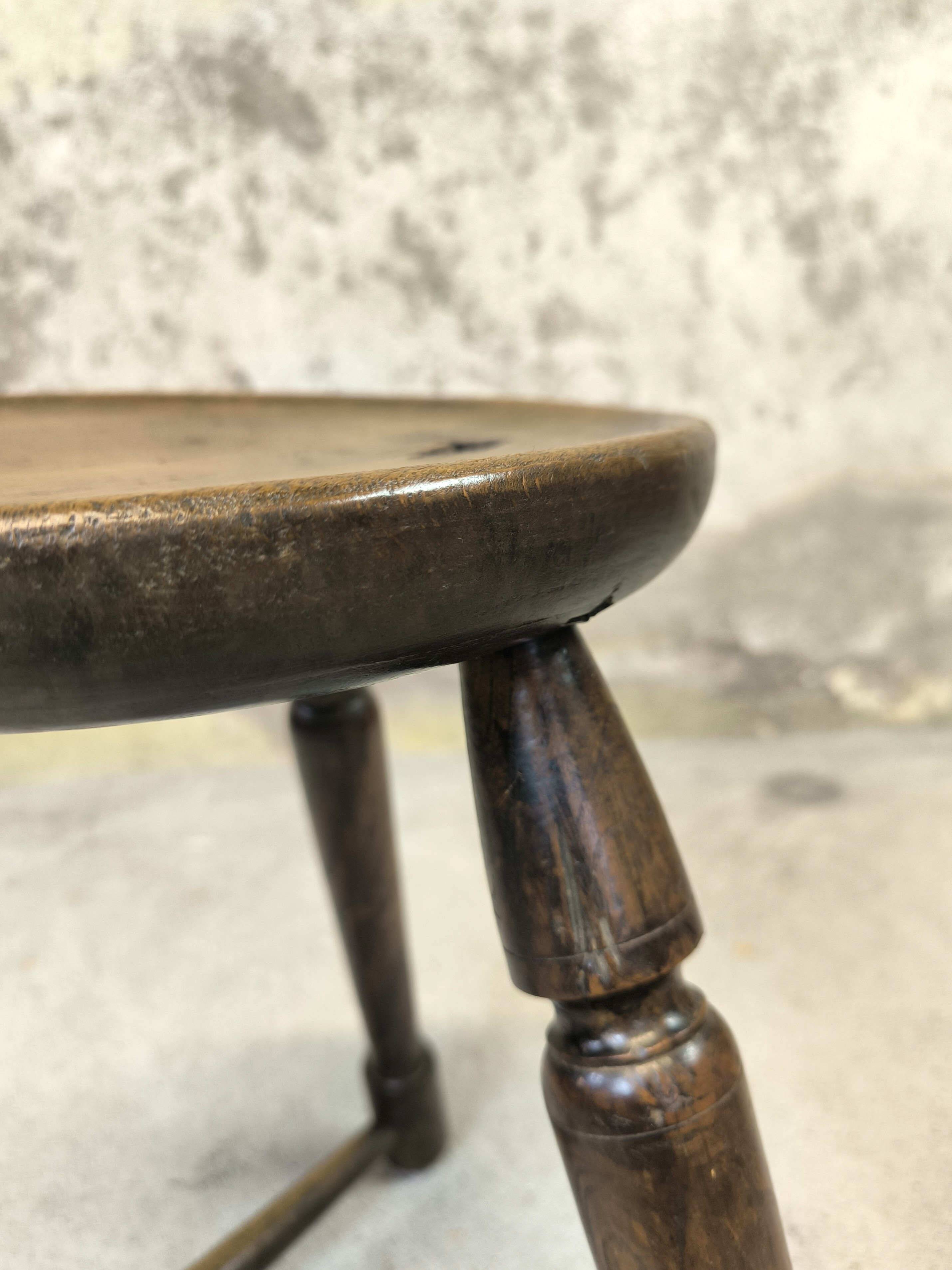 Vintage brutalist wooden tripod stool