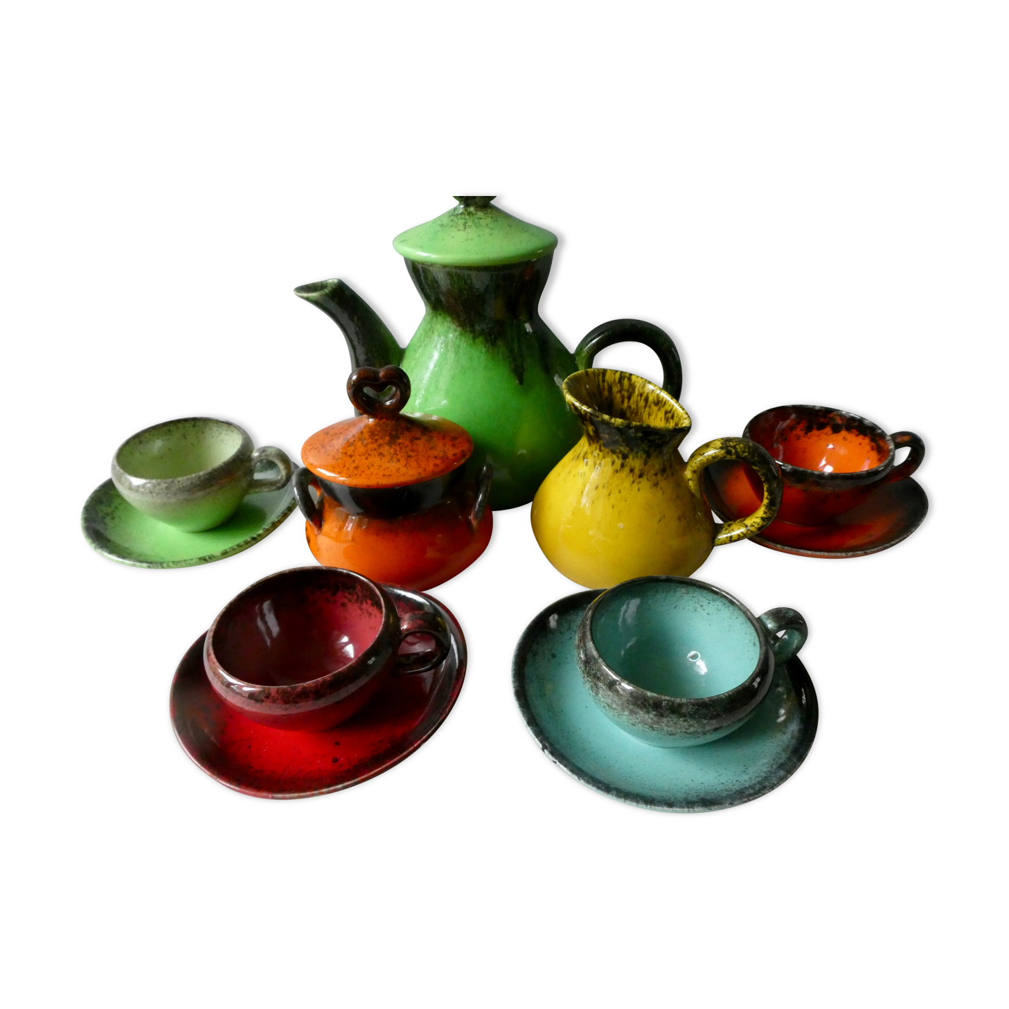 Keraluc Quimper France coffee service, 4 cups