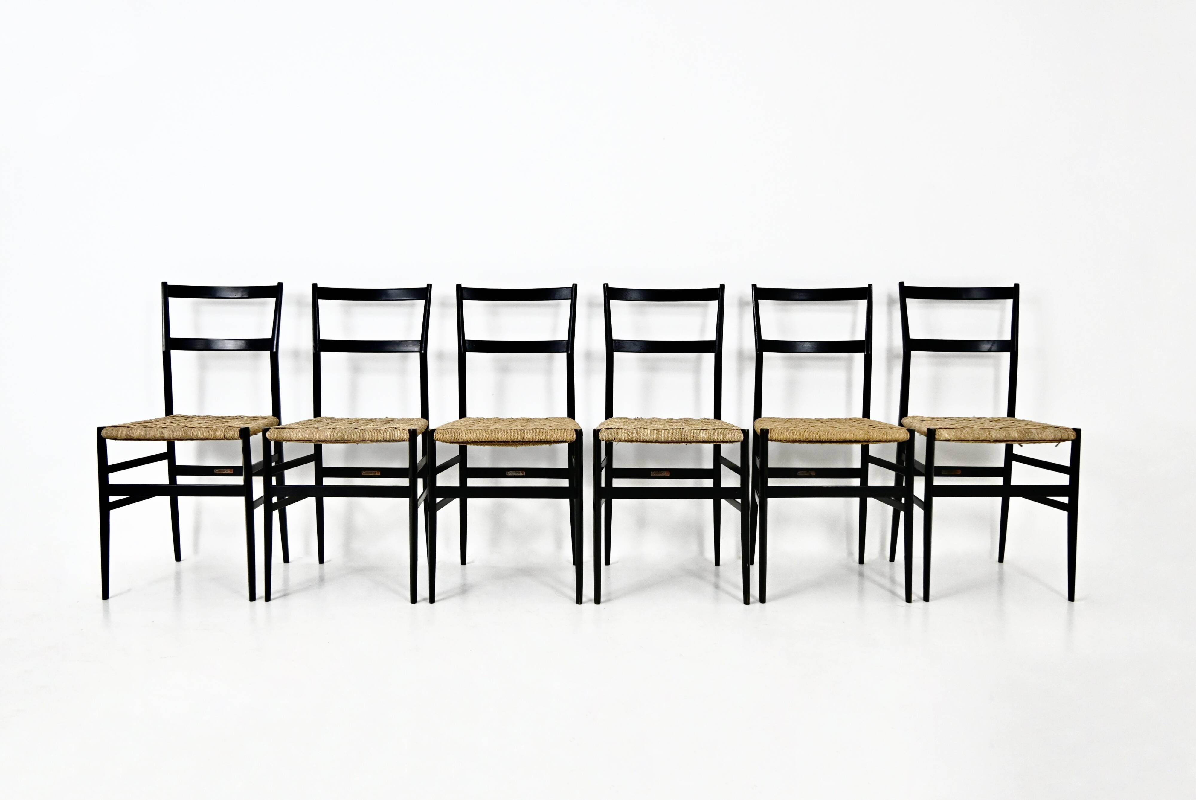 Set of 6 “Superleggera” Chairs by Gio Ponti for Cassina, 1950s