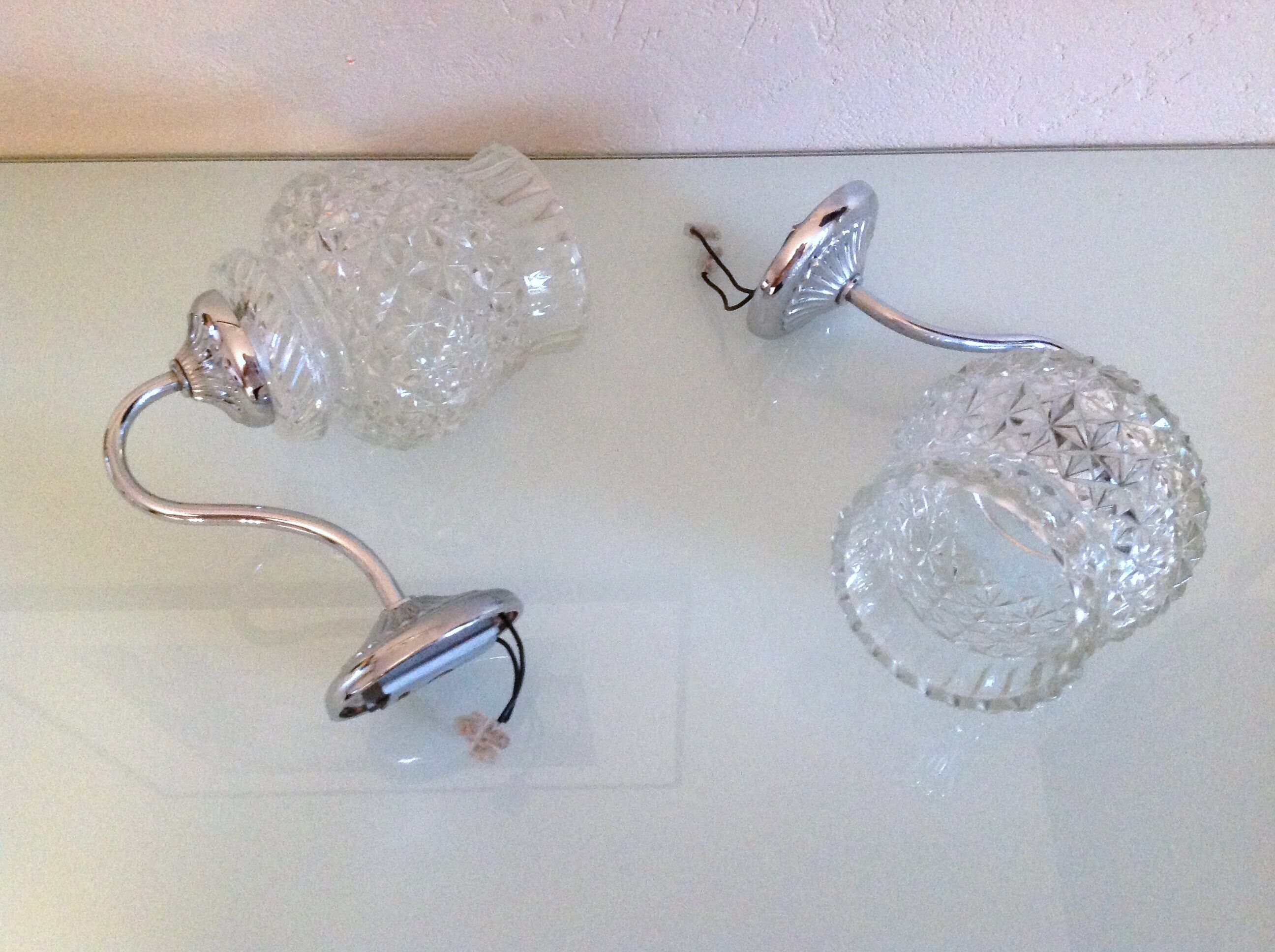 Pair of structured glass and chrome metal, 60s