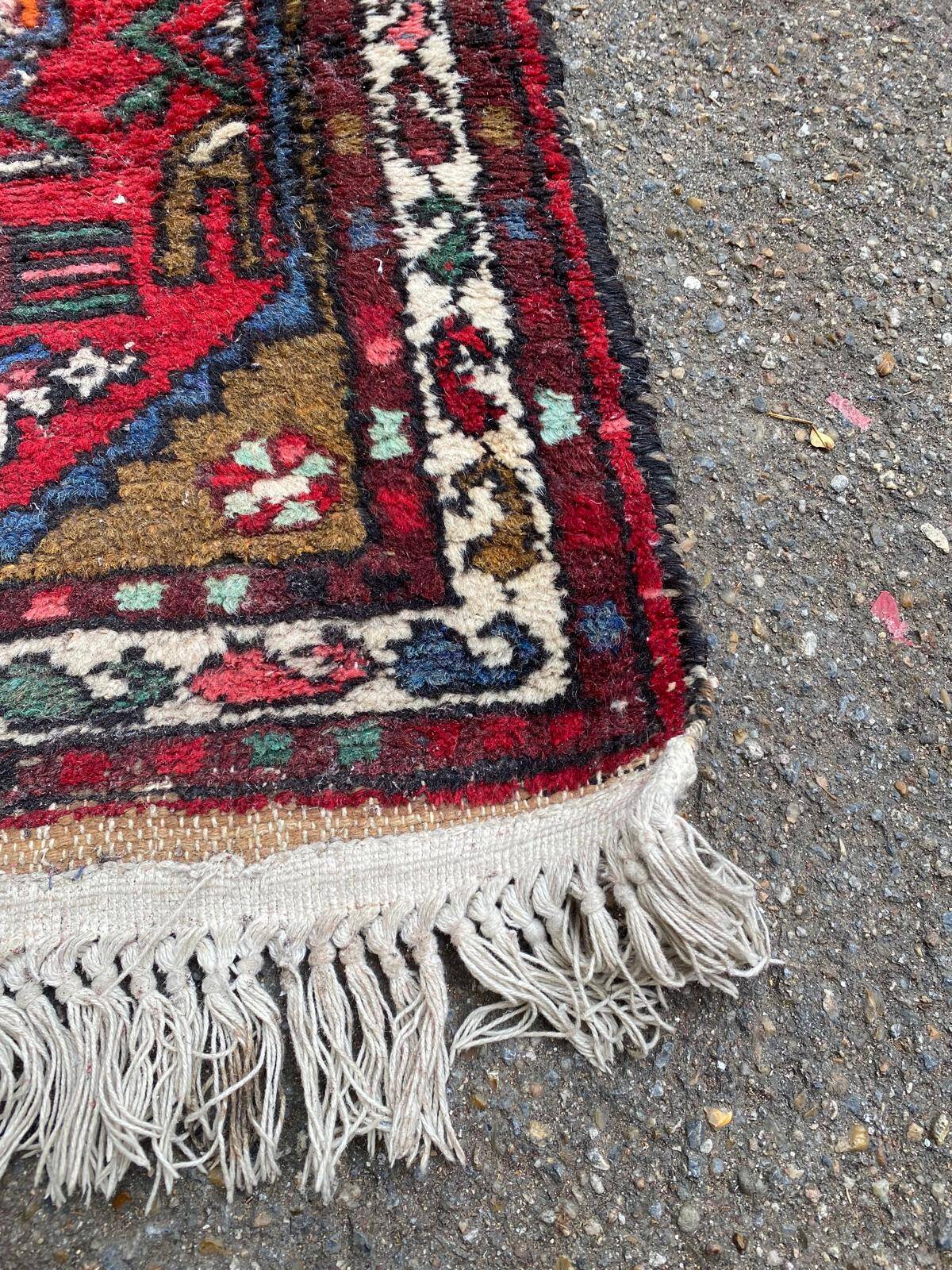 Handmade long hallway rug in burgundy wool, 75x200
