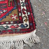 Handmade long hallway rug in burgundy wool, 75x200