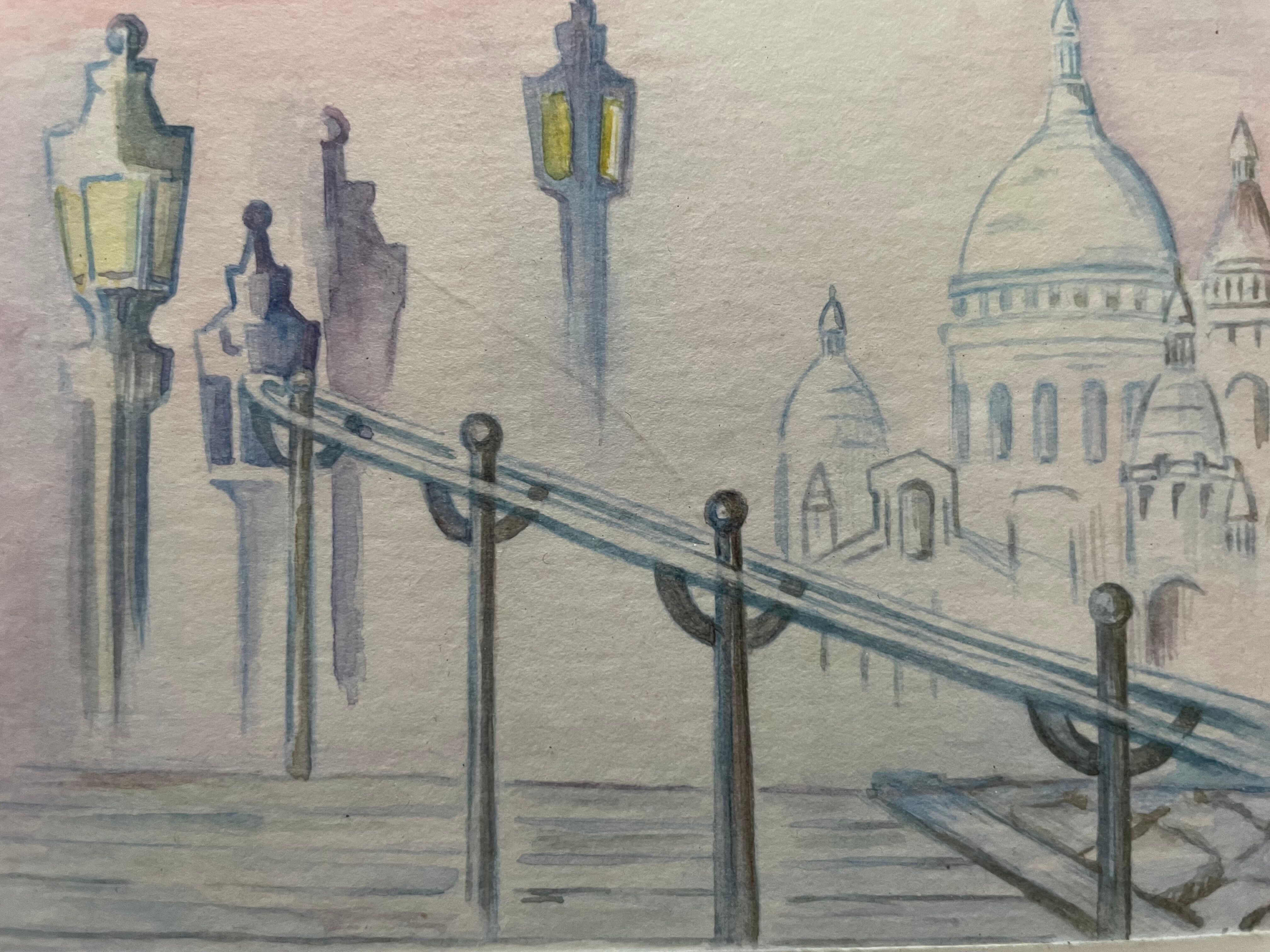 Painting old painting seen from Paris on the Sacré-Coeur