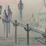 Painting old painting seen from Paris on the Sacré-Coeur