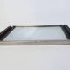 Art Deco mirror plateau in chrome metal and Macassar wood.