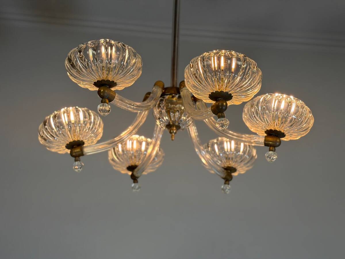 Lustre vénitien en verre de Murano et laiton, vers 1950