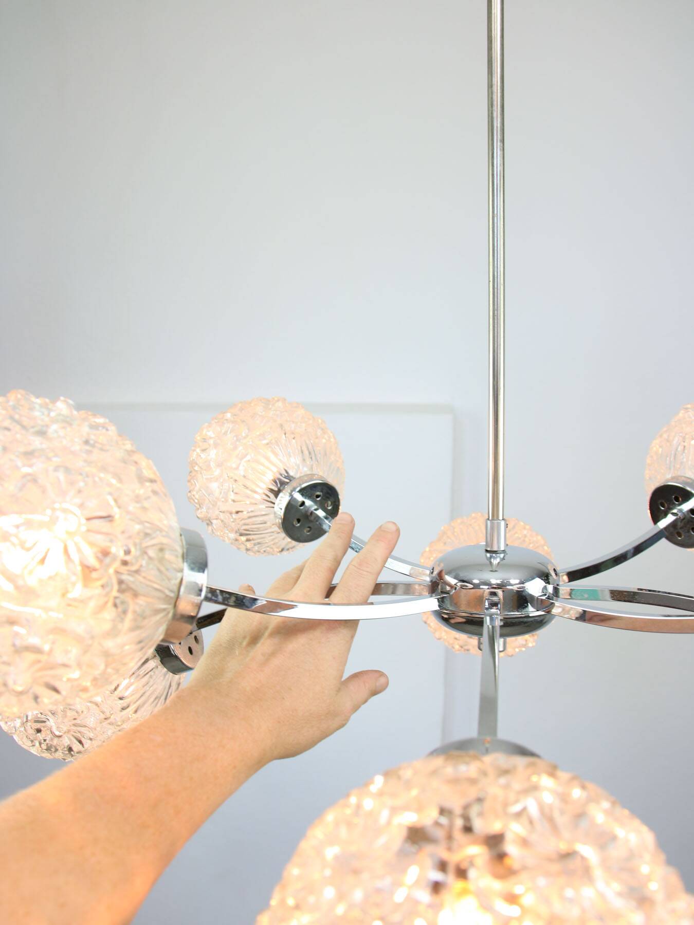 Mid-century Italian 8-Arm Chrome and Crystal Chandelier, 1960s