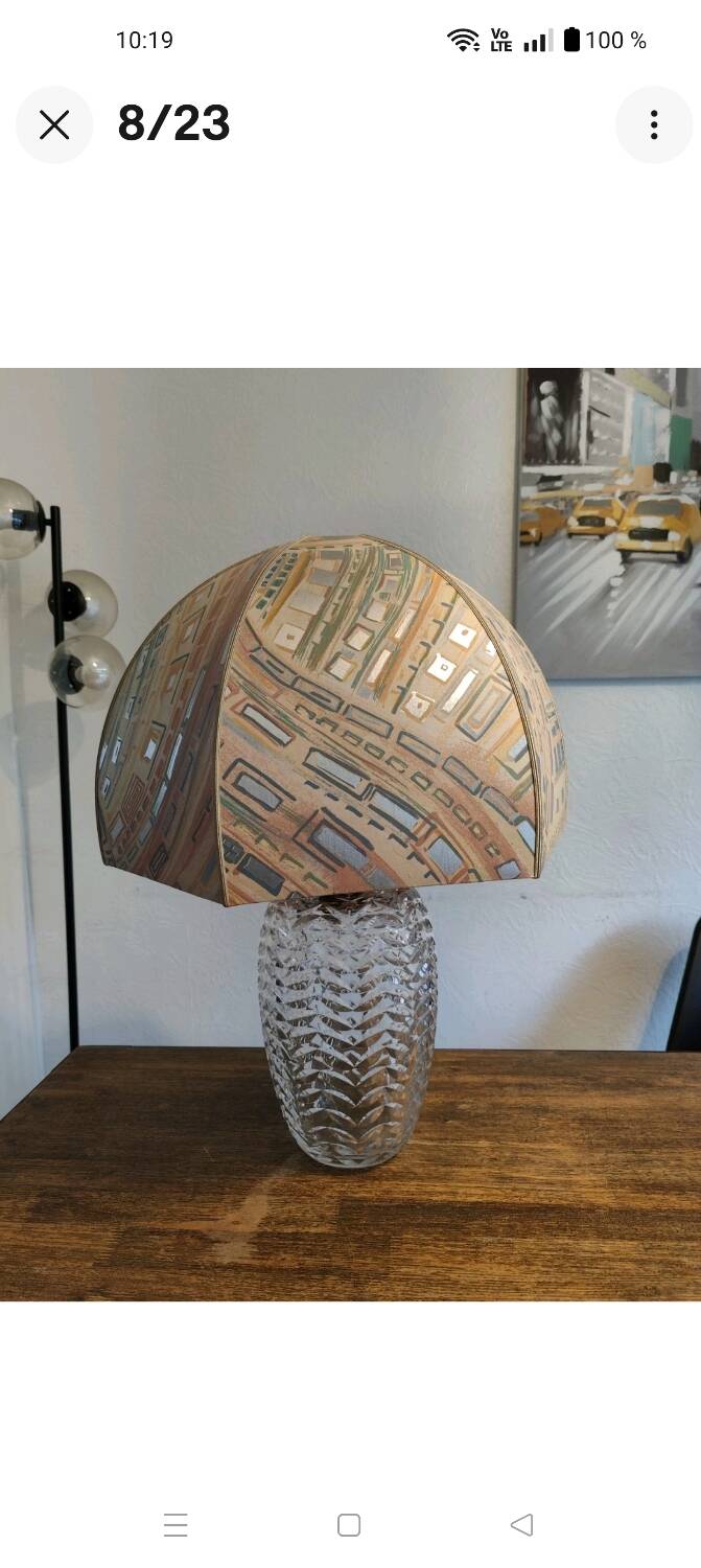 Large 1980s Lamp with Crystal Base/Vase/Handcrafted Lampshade - Unique Piece