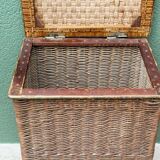 Woven wicker laundry basket