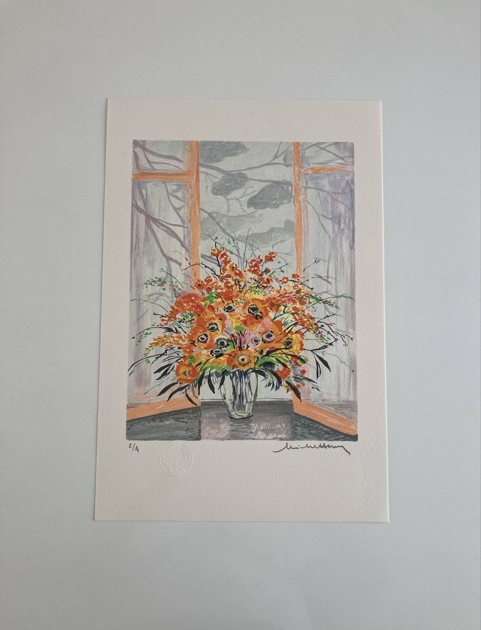 Lithograph signed by Michel Henry - Bouquet at the window