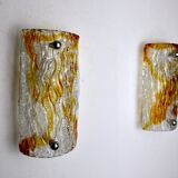 Pair of Murano Mazzega wall lamps, orange frosted glass, Italy, 1960