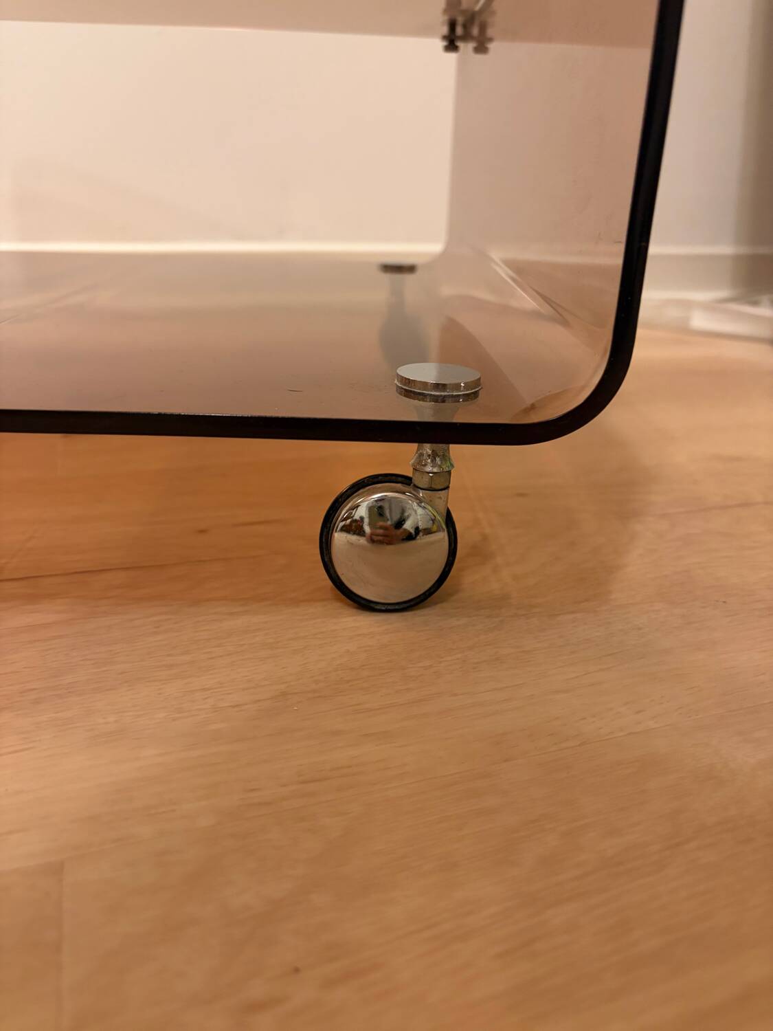 Smoked plexiglass side table/occasional table by designer Michel Dumas.