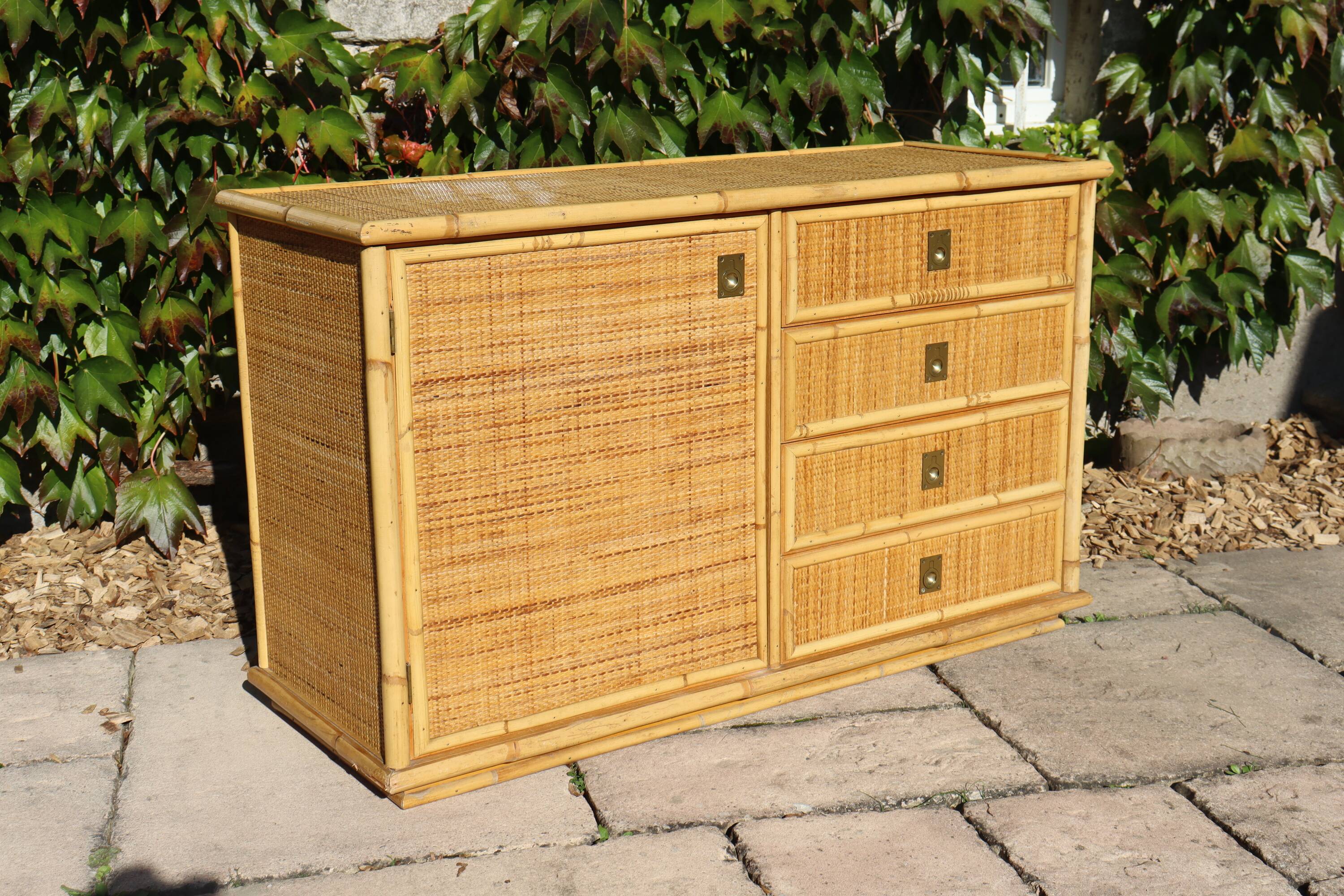 rattan and bamboo sideboard signed by Dal Vera Italy 1960