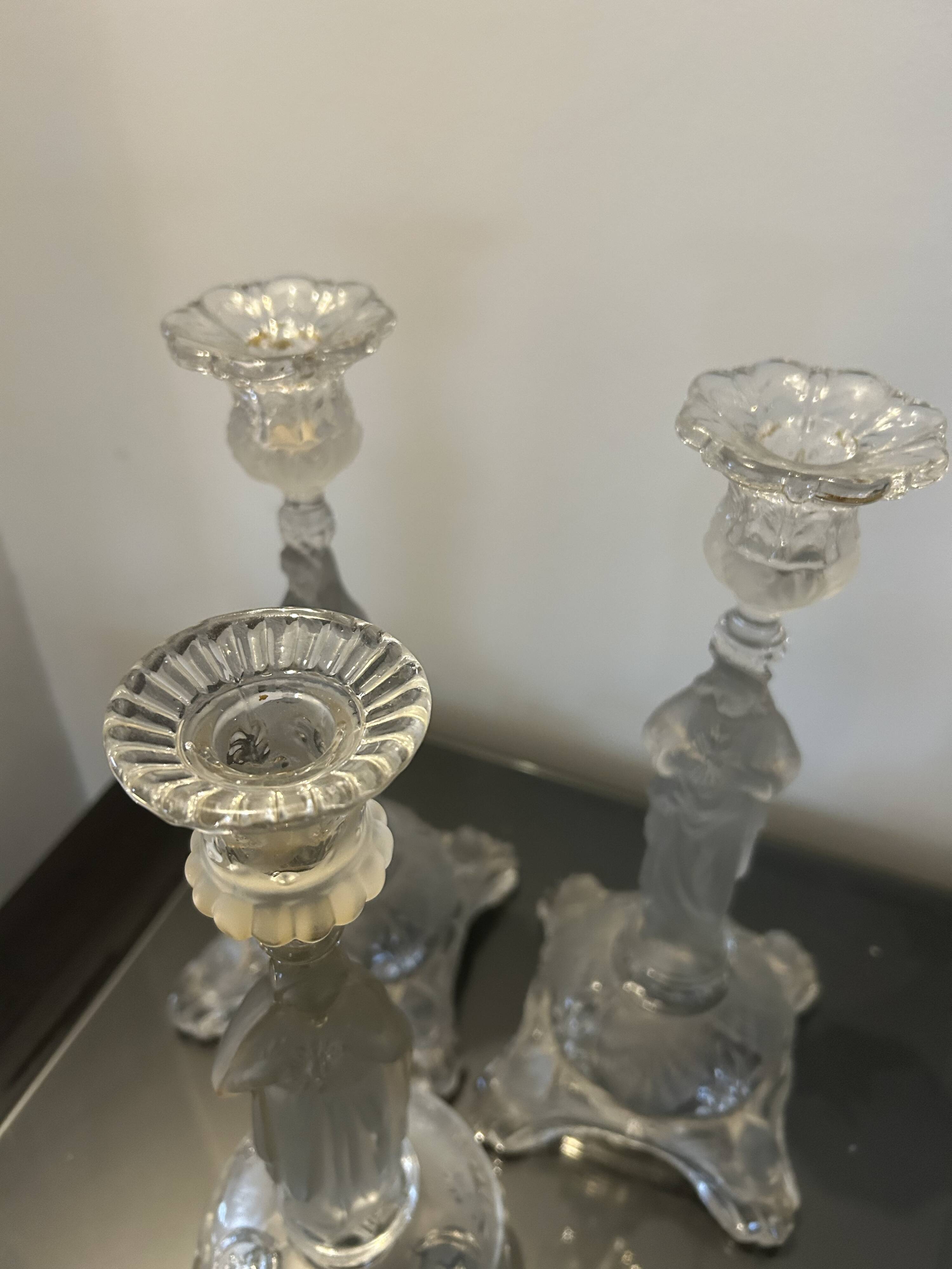 3 clear glass candle holders