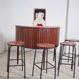Sika Møbler vintage Bar mit 4 Barhocker aus Teak