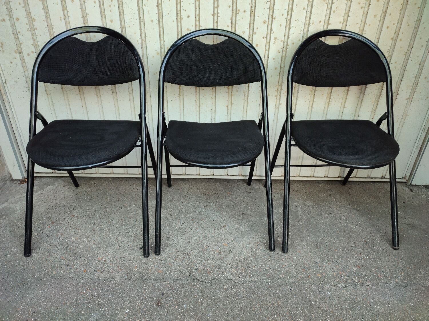 3 folding chairs bergeraul samba vintage black metal fabrics